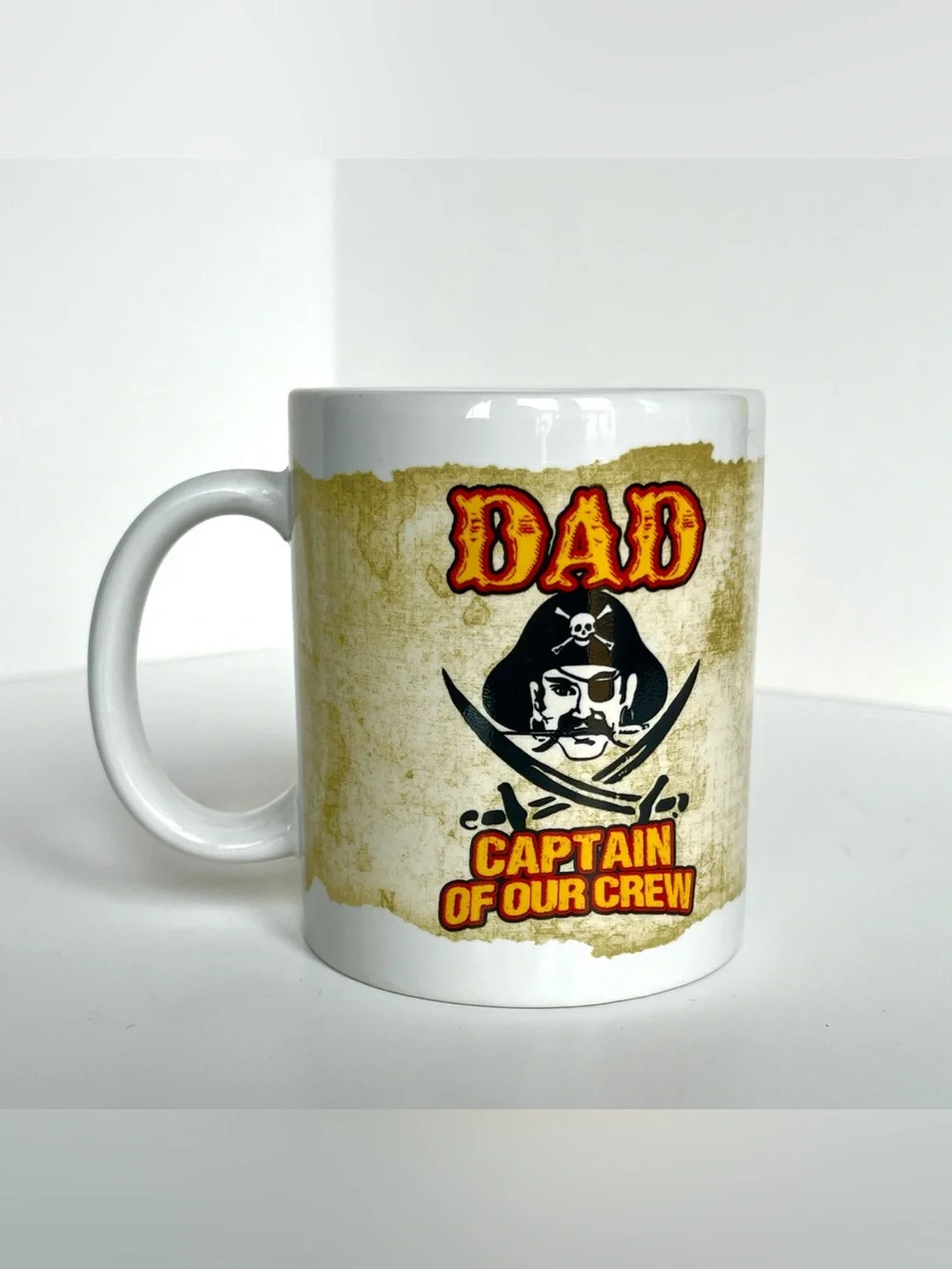 Dad Captain of Our Crew White Ceramic Coffee Mug - Pirate Design
